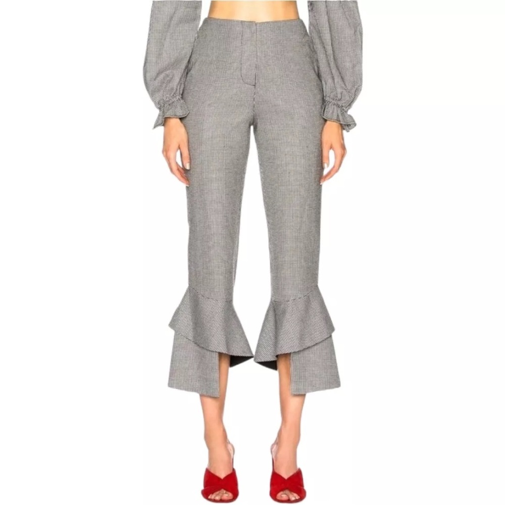 NICHOLAS Gray Cropped houndstooth Ruffle Hem Pants 8